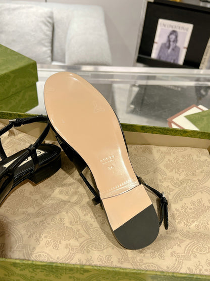 Gucc 25fw slingback flats with crystal diamond bling sandals