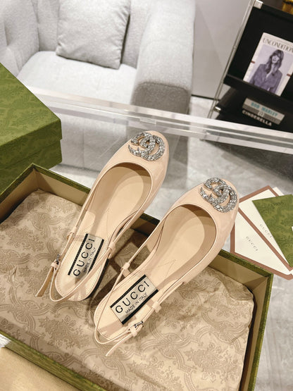 Gucc 25fw slingback flats with crystal diamond bling sandals