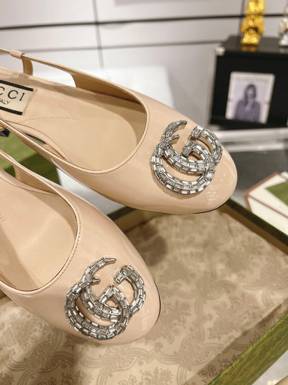 Gucc 25fw slingback flats with crystal diamond bling sandals