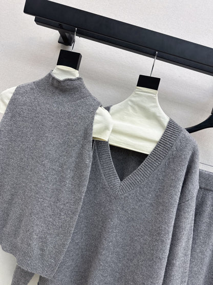 Brun 25fw knit suit sleeveless vest+sweater+pants set