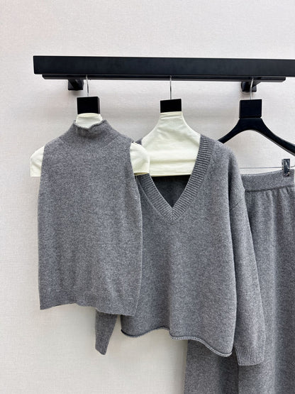 Brun 25fw knit suit sleeveless vest+sweater+pants set