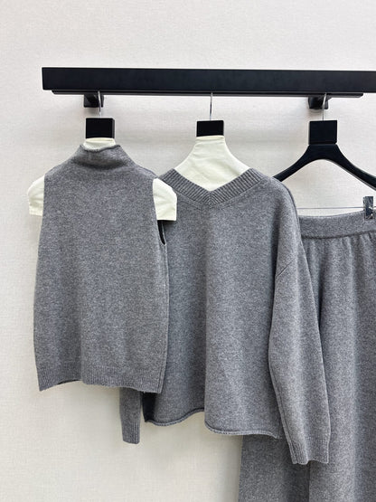 Brun 25fw knit suit sleeveless vest+sweater+pants set
