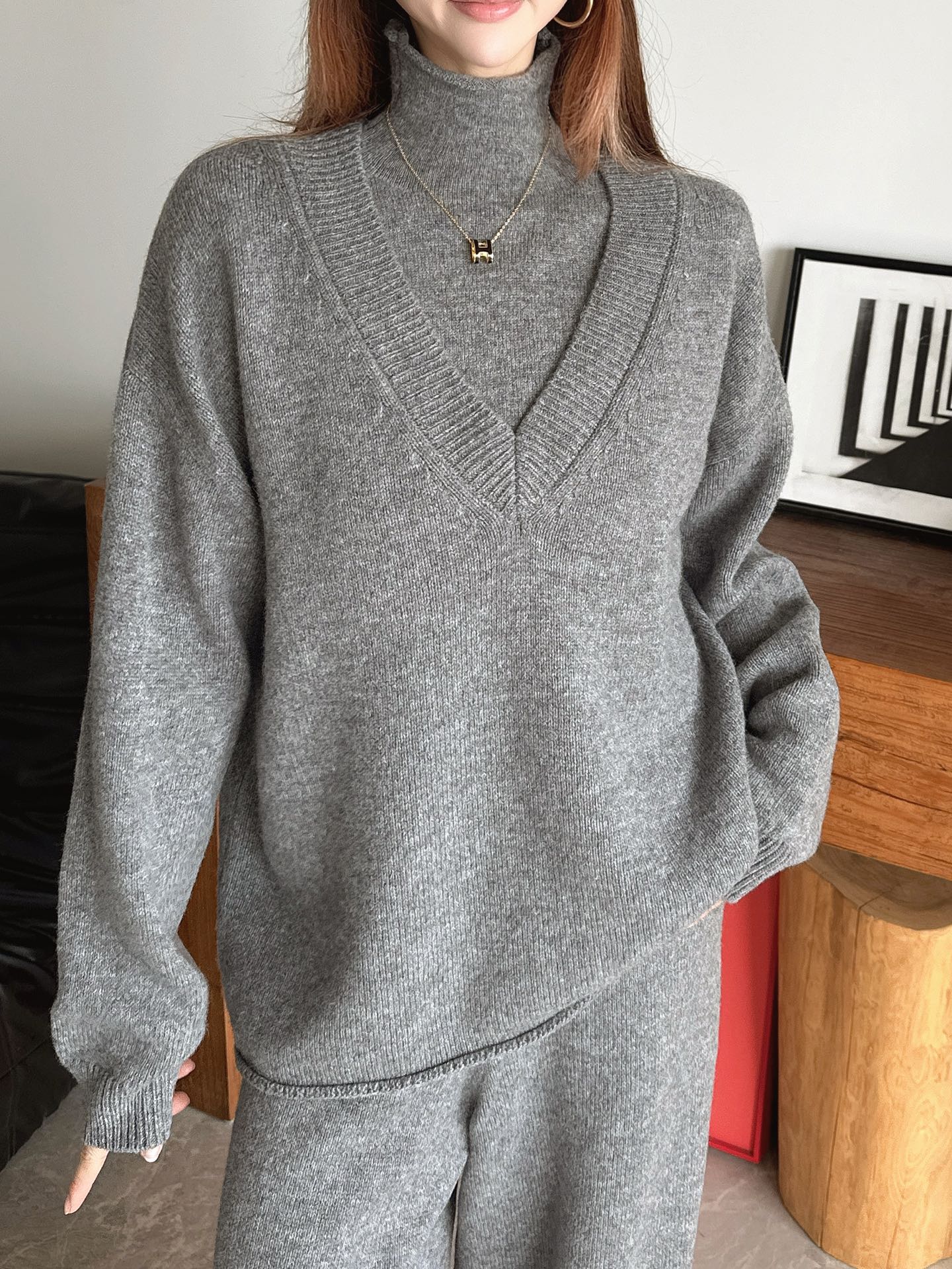 Brun 25fw knit suit sleeveless vest+sweater+pants set