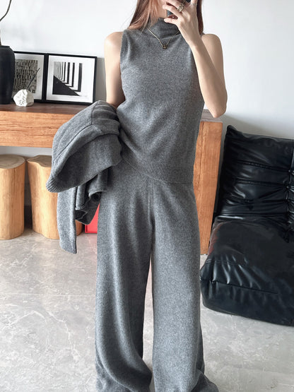 Brun 25fw knit suit sleeveless vest+sweater+pants set