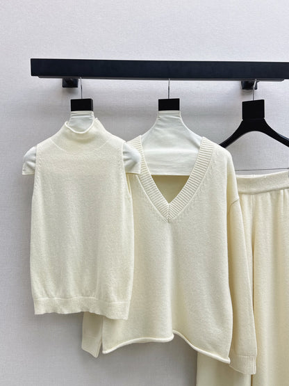 Brun 25fw knit suit sleeveless vest+sweater+pants set