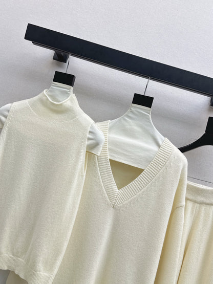 Brun 25fw knit suit sleeveless vest+sweater+pants set