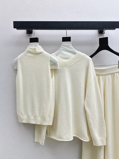 Brun 25fw knit suit sleeveless vest+sweater+pants set