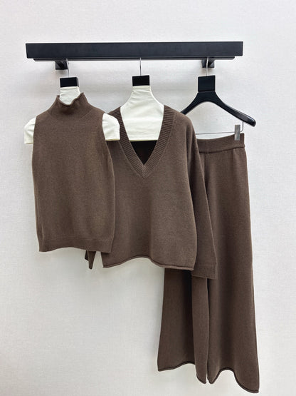 Brun 25fw knit suit sleeveless vest+sweater+pants set