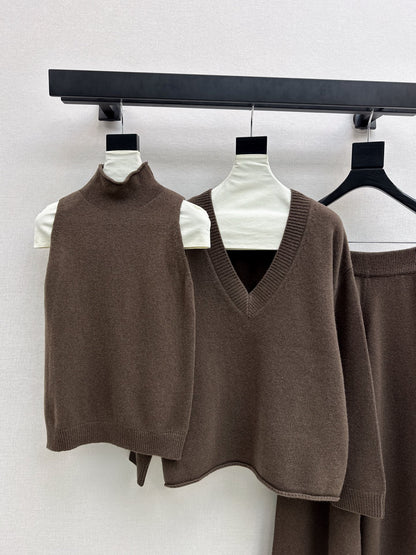Brun 25fw knit suit sleeveless vest+sweater+pants set
