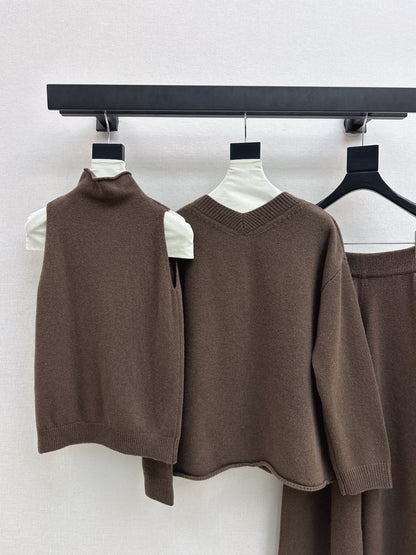 Brun 25fw knit suit sleeveless vest+sweater+pants set