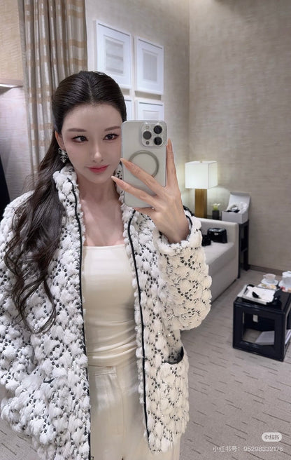 Chan 25fw embroidery fur jacket