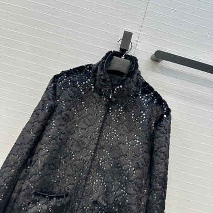 Chan 25fw embroidery fur jacket