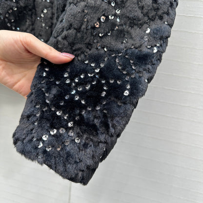 Chan 25fw embroidery fur jacket