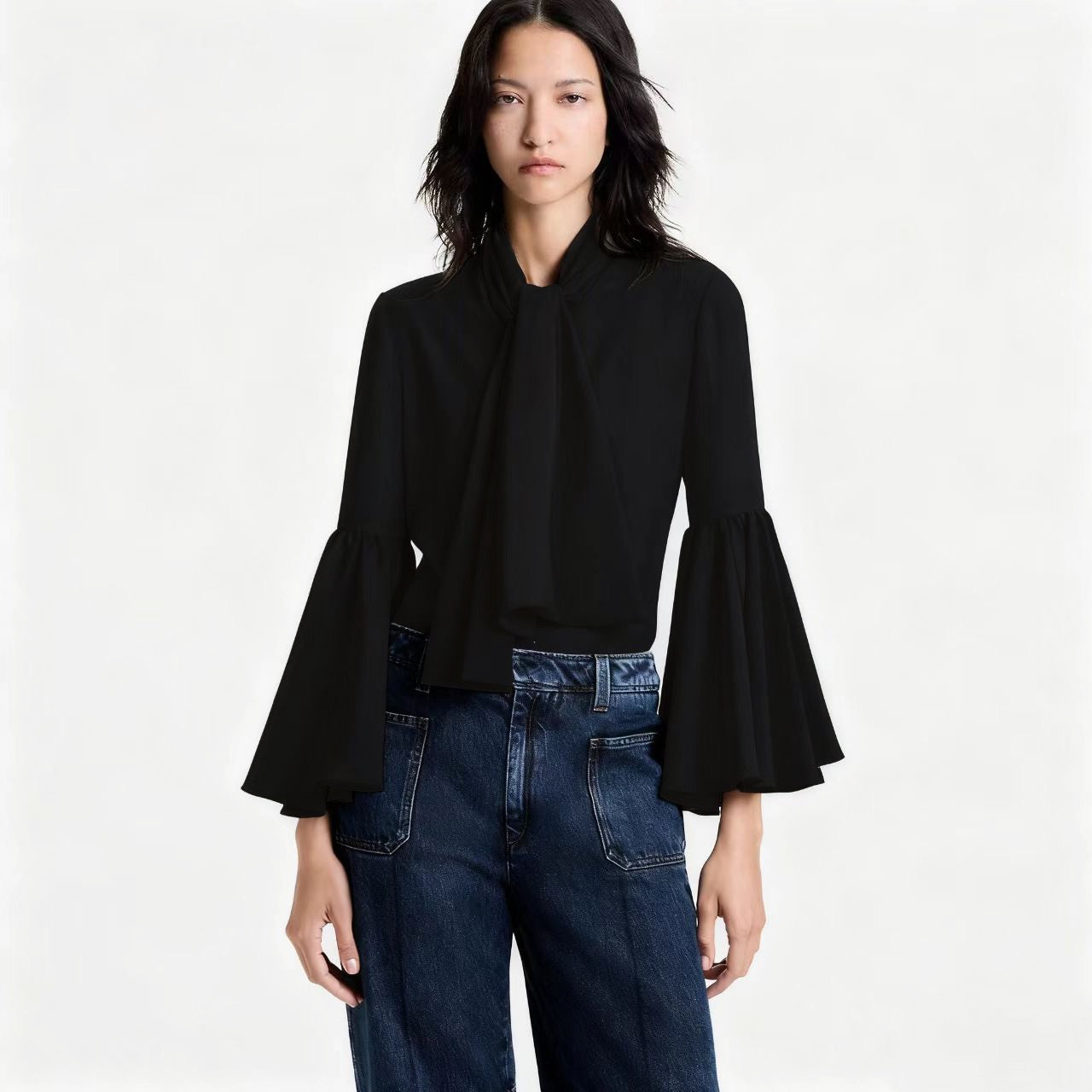 Louis 25fw ribbon flare sleeve shirt