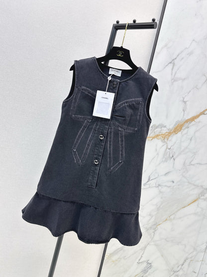 Chan 25fw sleeveless bow denim dress