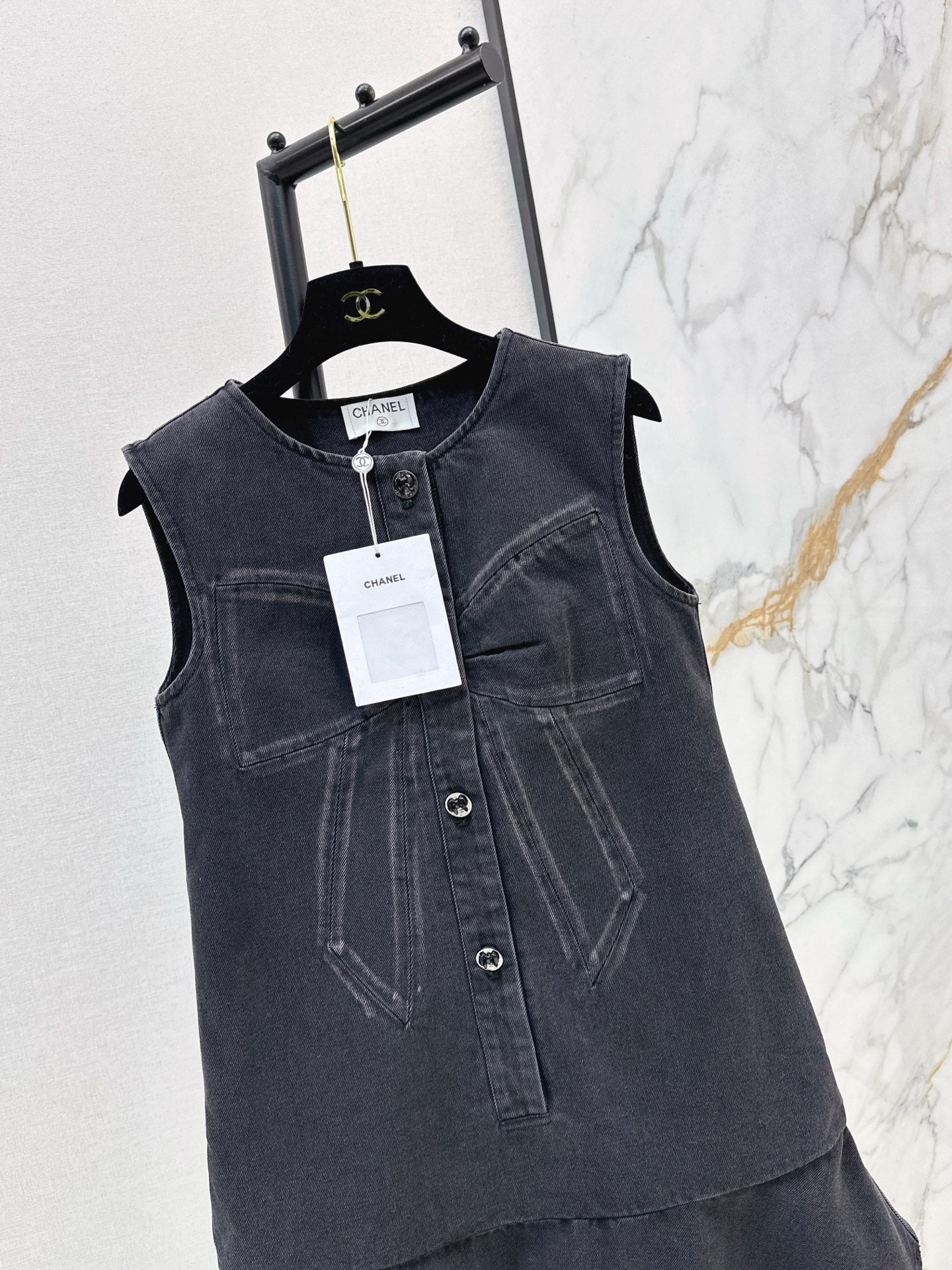 Chan 25fw sleeveless bow denim dress