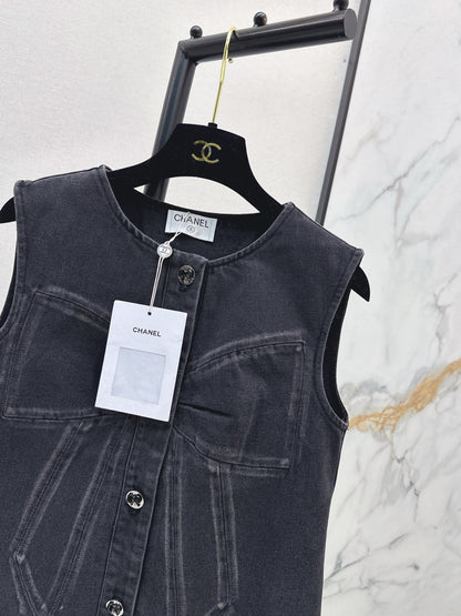 Chan 25fw sleeveless bow denim dress