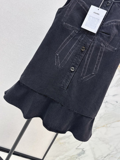 Chan 25fw sleeveless bow denim dress