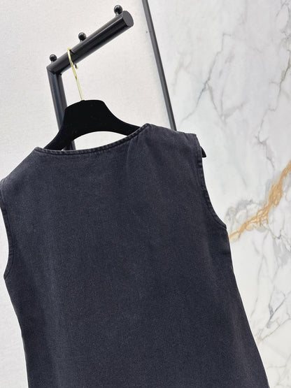 Chan 25fw sleeveless bow denim dress