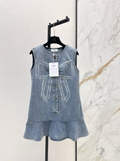 Chan 25fw sleeveless bow denim dress