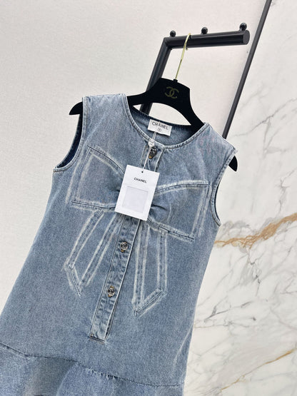 Chan 25fw sleeveless bow denim dress