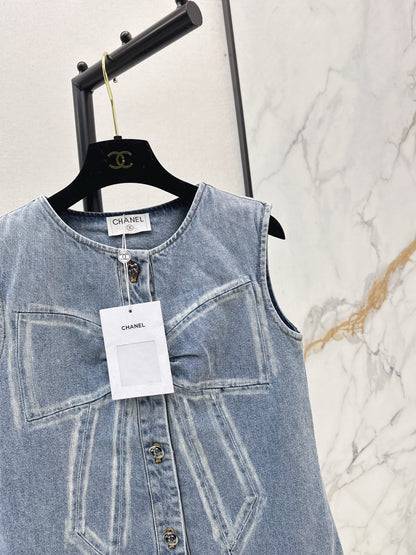 Chan 25fw sleeveless bow denim dress