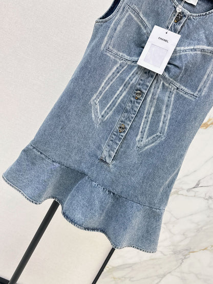 Chan 25fw sleeveless bow denim dress