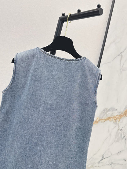 Chan 25fw sleeveless bow denim dress