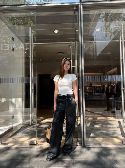 Chan 25fw pu straight pants