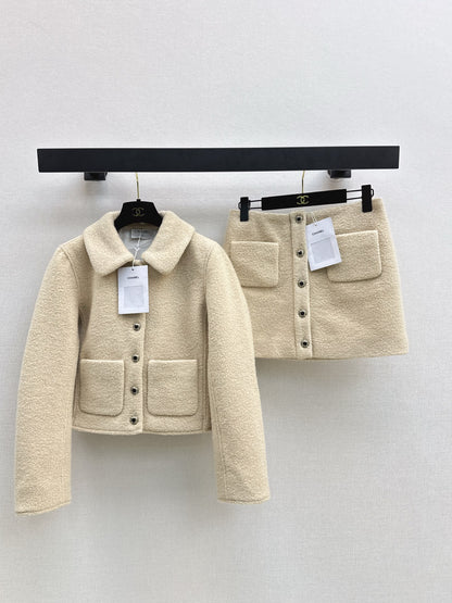 Chan 25fw woolen jacket mini skirt set