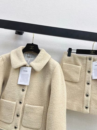 Chan 25fw woolen jacket mini skirt set