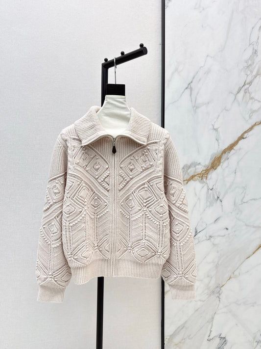 Loro 25fw reversible jacquard knit cardigan