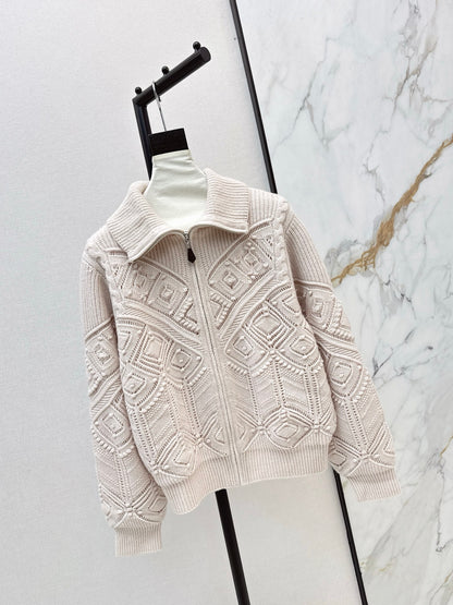 Loro 25fw reversible jacquard knit cardigan