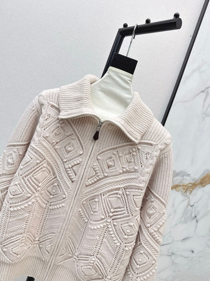 Loro 25fw reversible jacquard knit cardigan