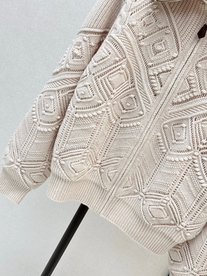 Loro 25fw reversible jacquard knit cardigan