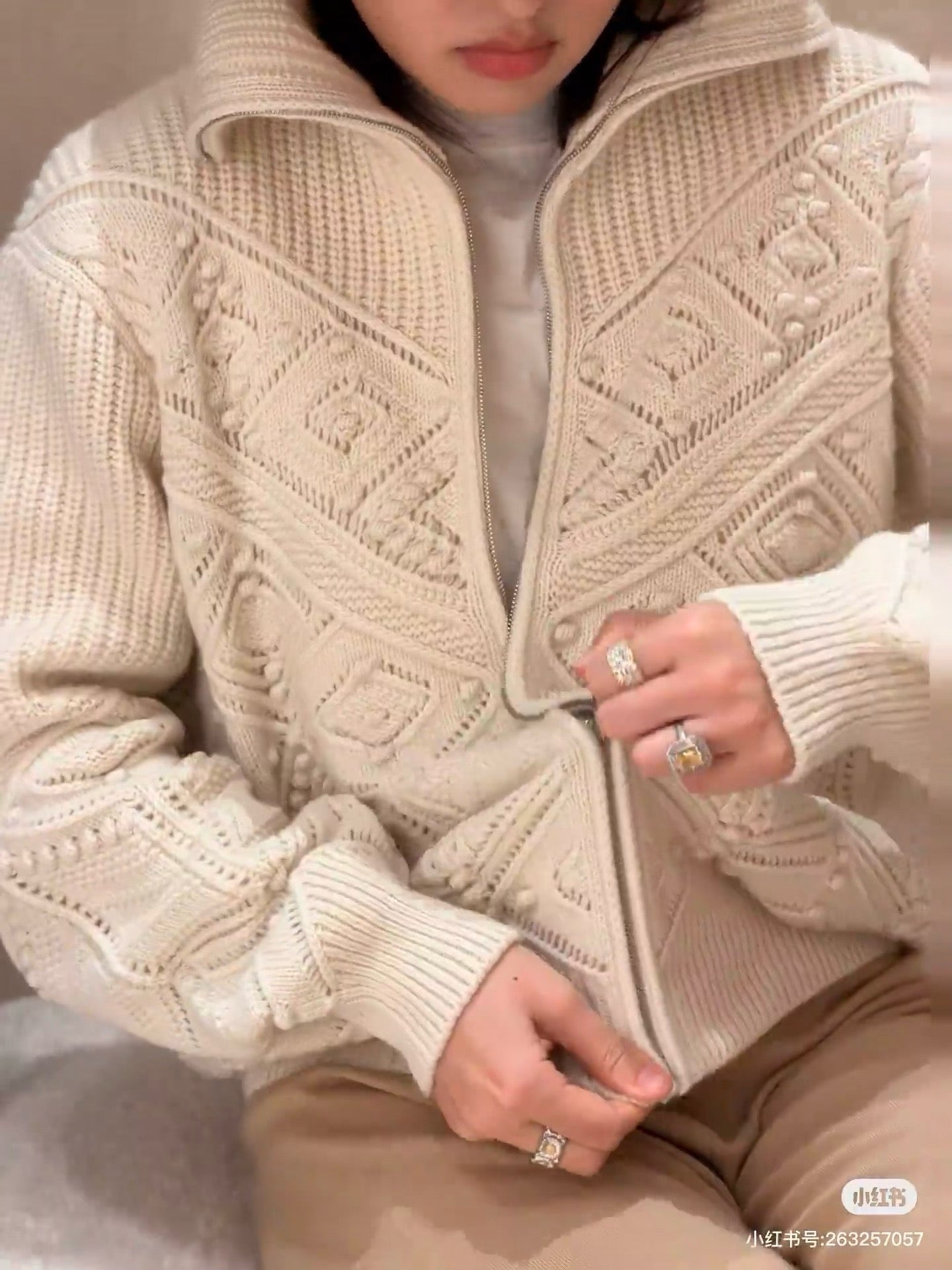 Loro 25fw reversible jacquard knit cardigan