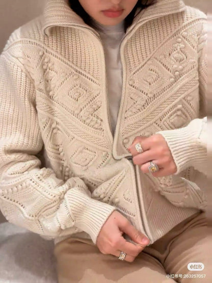 Loro 25fw reversible jacquard knit cardigan