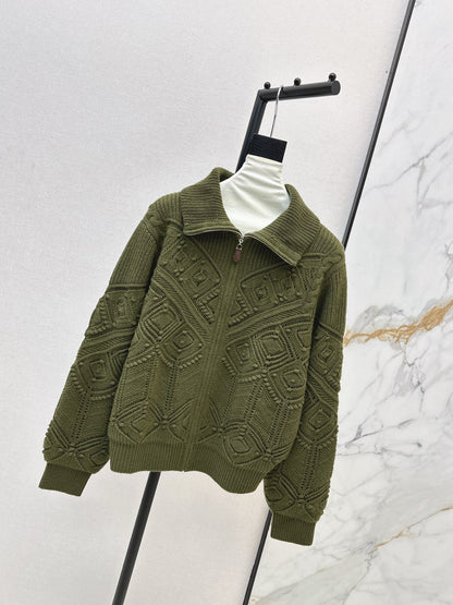 Loro 25fw reversible jacquard knit cardigan