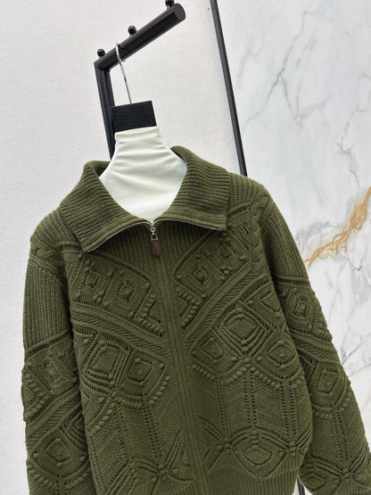 Loro 25fw reversible jacquard knit cardigan
