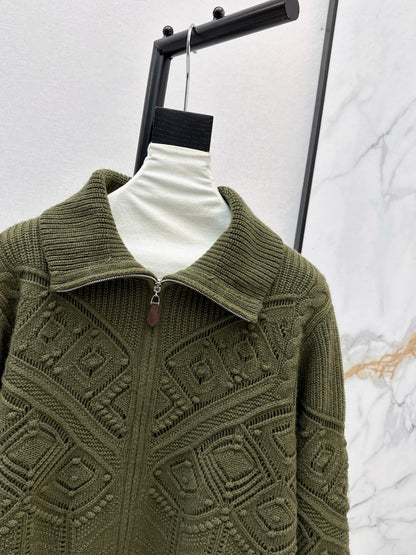 Loro 25fw reversible jacquard knit cardigan