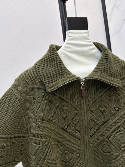 Loro 25fw reversible jacquard knit cardigan