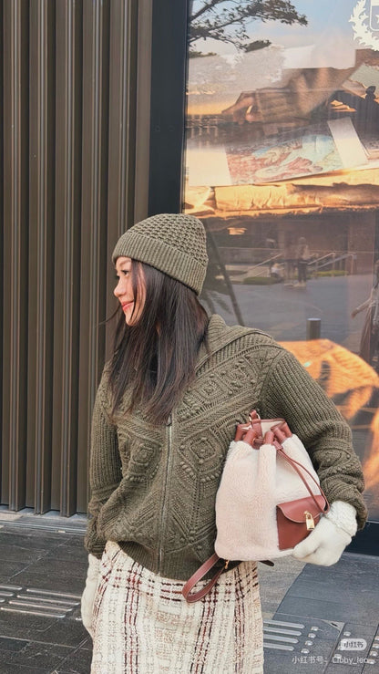 Loro 25fw reversible jacquard knit cardigan