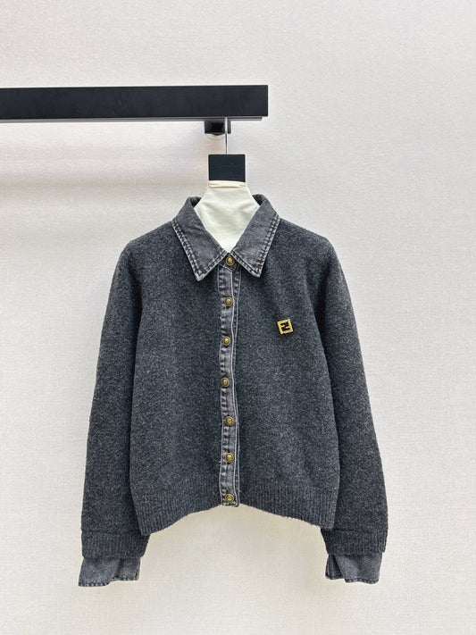 Fend 25fw contrast denim polo sweater