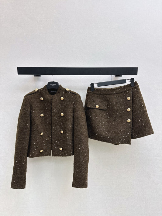 Balm 25fw button jacket divided skirts set