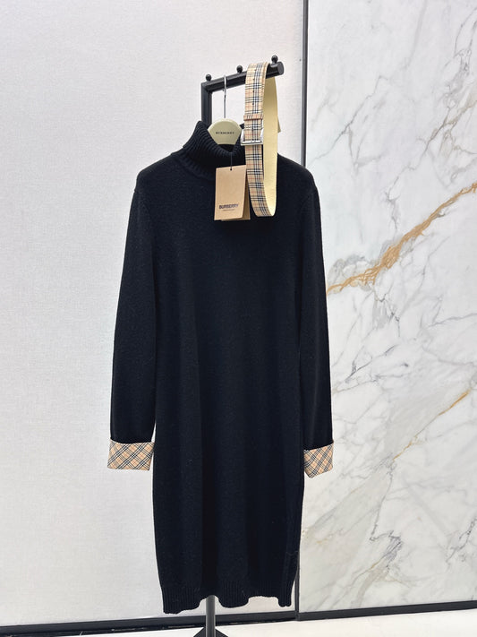 Burb 26ss 2in1 contrast wool dress