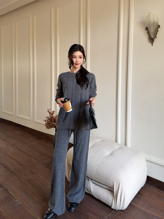 Max 26ss wool pullover sweater+wide-leg pant outfit set