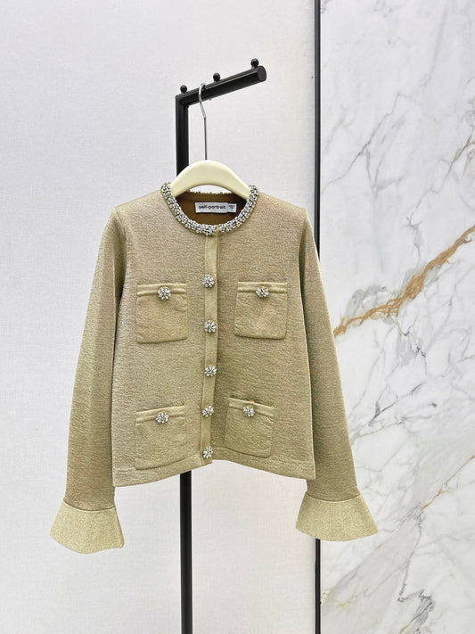Self-por 26ss rhinestones knit cardigan