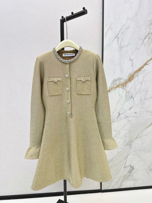 Self-por 26ss rhinestones knit dress
