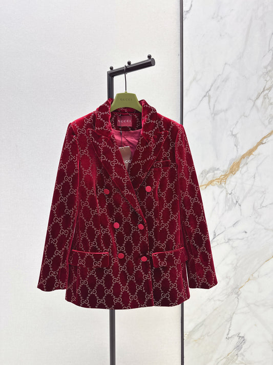 Gucc 26ss rhinestone velvet blazer