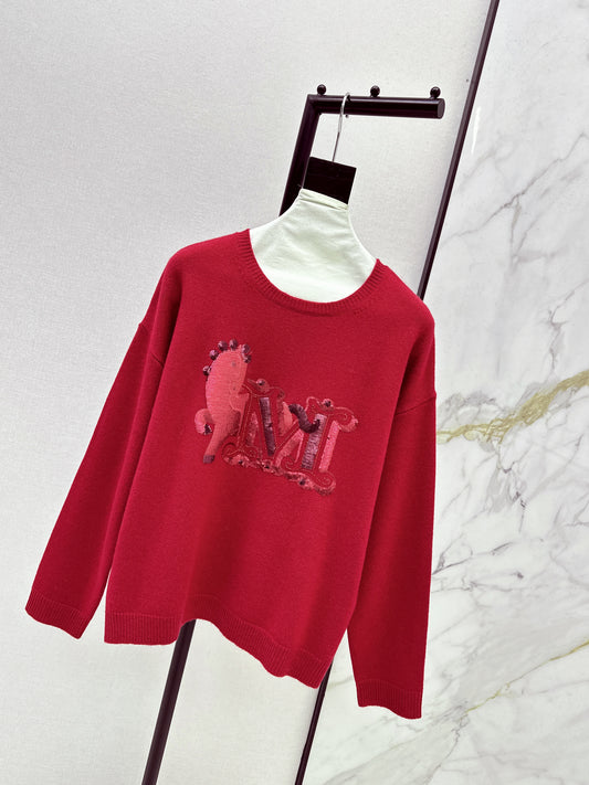 Max 26ss embroidery rhinestone sweater